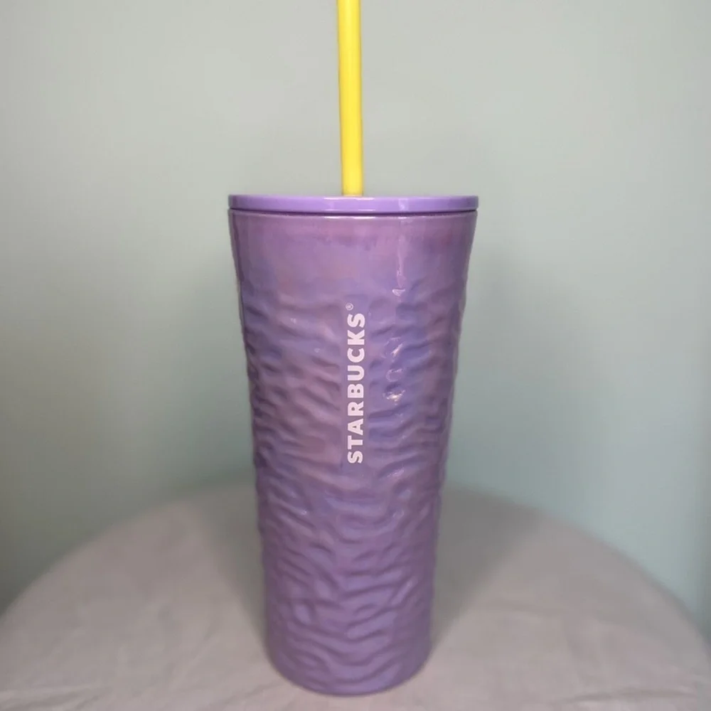 Starbucks Iridescent Lilac Lavender Glass Ripple Wave  Tumbler, 18 oz capacity
